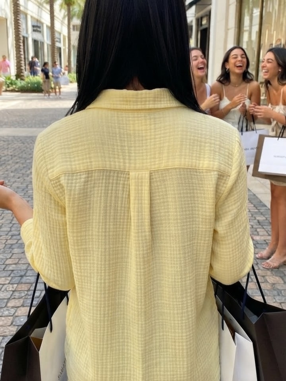 a.n.a a new approach -Very Bright Light Yellow Crinkled Gauze Button-Down Shirt - Picture 2 of 11